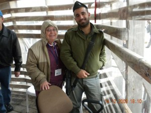 Margaret (from Australia) and her new security guard friend at the Temple Mount in Jerusalem. 